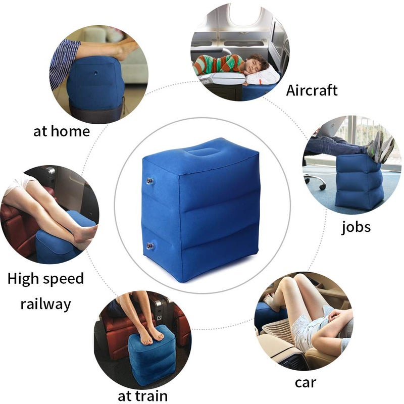 ZIQIAN Inflatable Travel Foot Rest Pillow Portable Adjustable Three Layers Height Foot Stool for Airplanes, Cars, Home, Trains, Office to Lay Down or Sleep on Long Flights with Pumpï¼ˆBlue 1PACKï¼‰ - Image 4